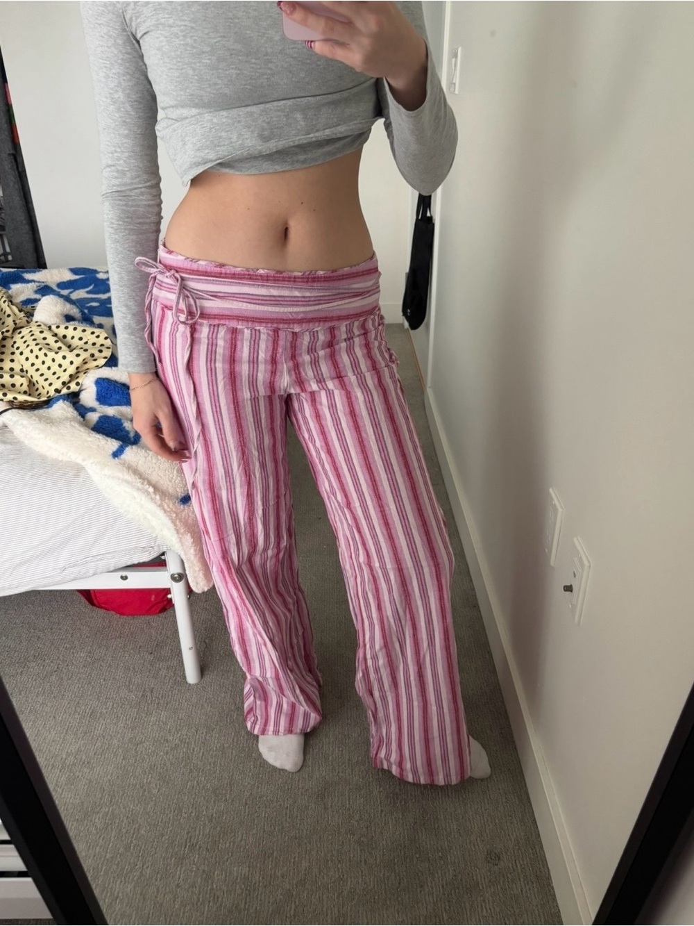 Mango viral sold out Pink Striped tie Wrap-Waist Wide-Leg Pants